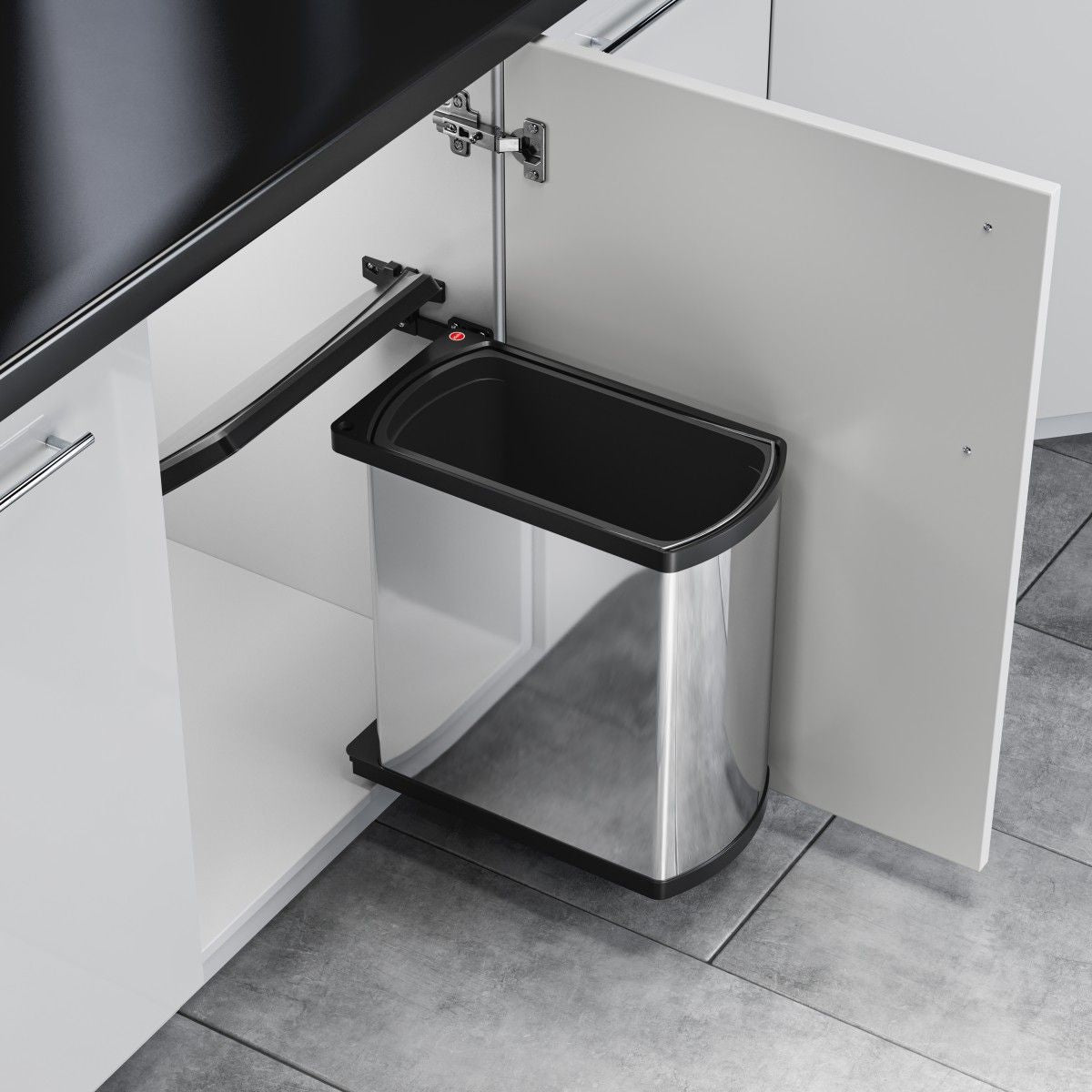 HAILO AS Uno 18 - 18L Swing Trash Bin for 45-60 cm Cabinets, Stainless Steel & Black 1