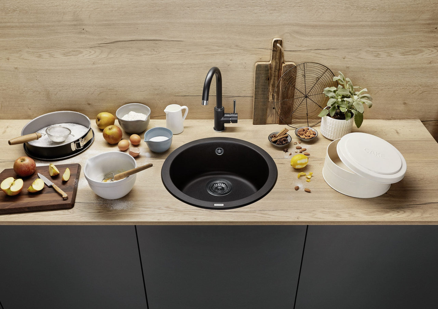 BLANCO RONDO - Premium Black Granite Kitchen Sink with Round Design, 450mm 2