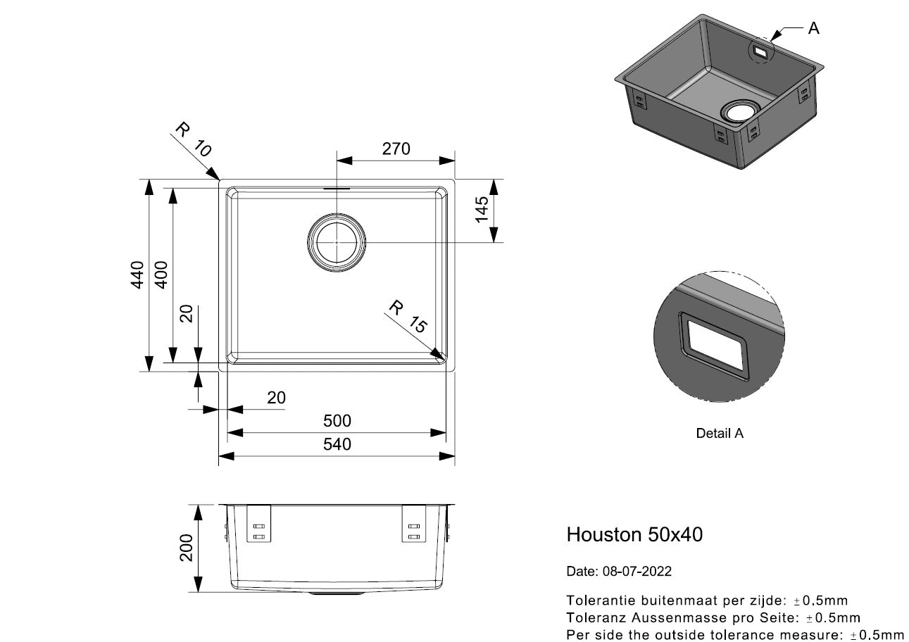 Reginox - Houston - 50x40 cm - Stainless Steel Kitchen Sink 1