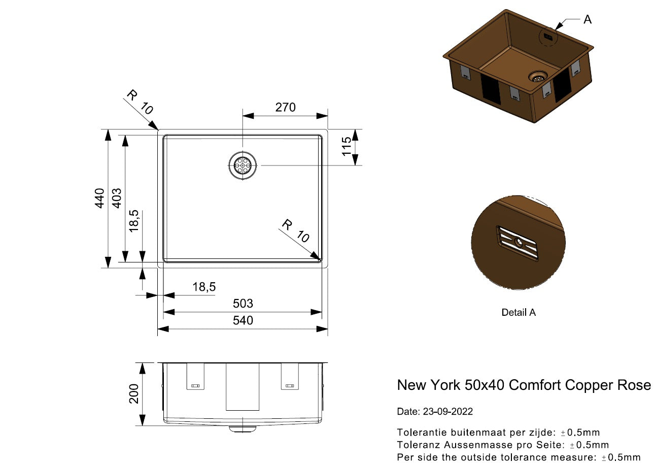 Reginox - New York - OKG Comfort - Kitchen Sink - 50x40 cm - Copper Rose 1